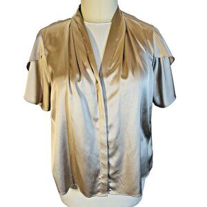 Women's Top 3X Satiny Champagne Gold Short Tulip Sleeve V-Neck Cascade Front